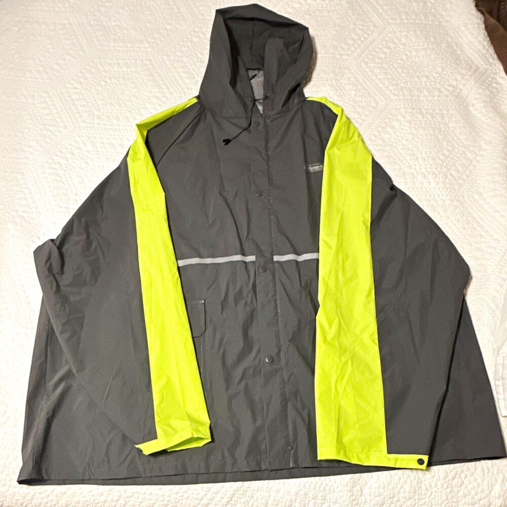 Coleman Men's 3XL/4XL Big & Tall Hooded Full-Zip PVC Rain Jacket Gray/Yellow